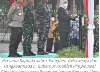 Gubernur Khofifah Pimpin Apel Gelar Kesiapsiagaan Penanggulangan Bencana Alam Jatim 2022